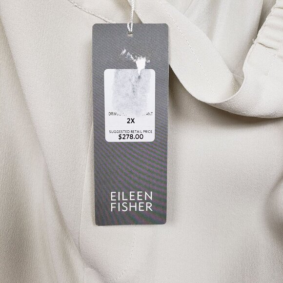 Eileen Fisher Silk Georgette Crepe Pants Womens 2X Bone Lined Tapered Drawstring - Picture 8 of 10